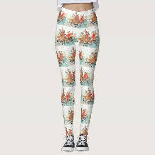 Leggings Coquillages orange sur peinture d'aquarelle de pla