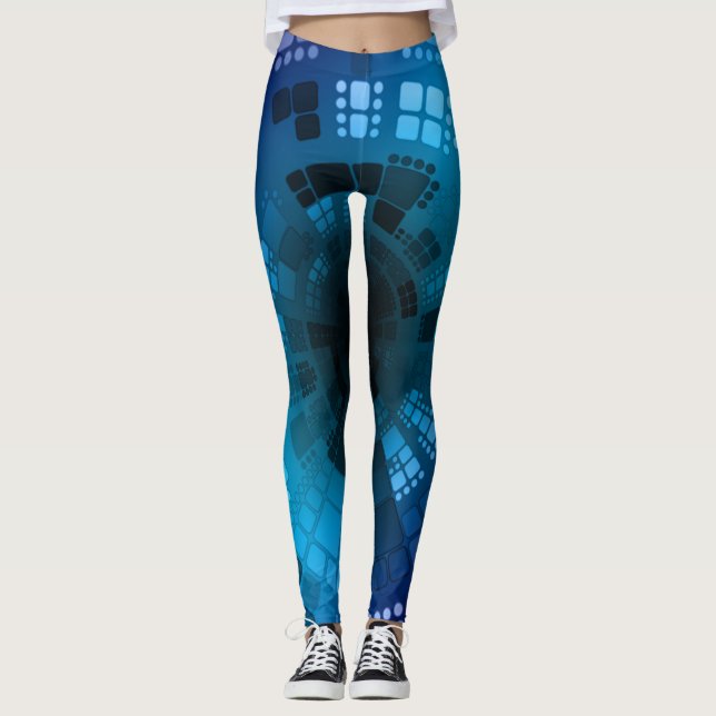 Leggings Coquille diamant de la mer Bleue Abstraite (Devant)