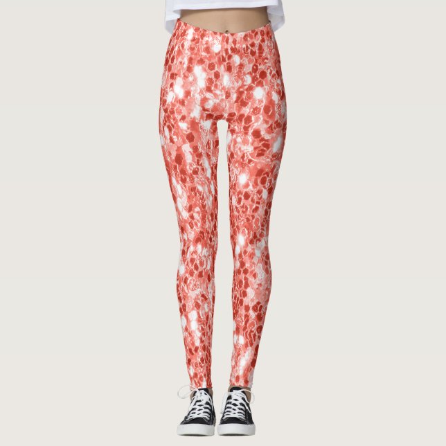 Leggings corail rose rose foncé brillant parties scintillan (Devant)