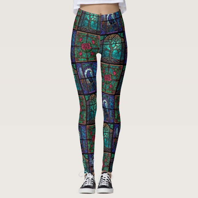 Leggings Corbeau gothique Rose et hérissons d'arbre - Cool (Devant)