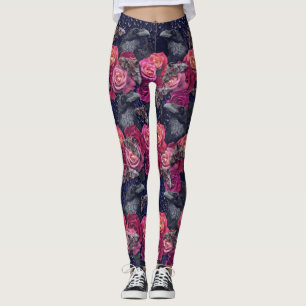 Leggings Corbeau rose rétro Evermore avec Roses et faucons
