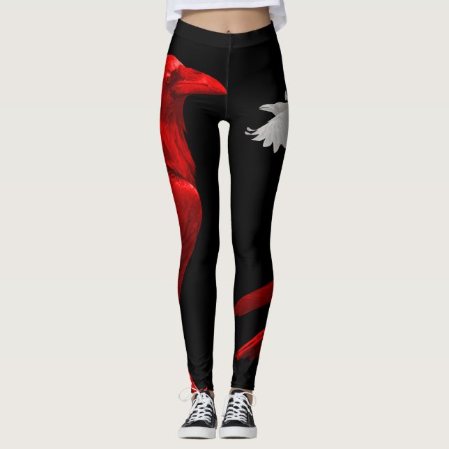 Leggings corbeau rouge avec la corneille blanche (Devant)