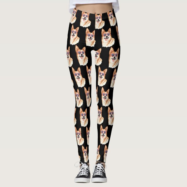 Leggings Corgi aux lunettes de soleil roses (Devant)