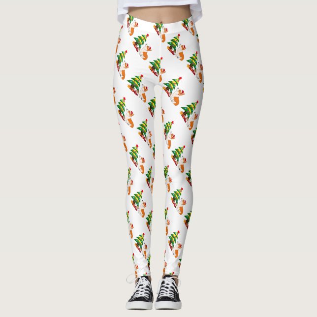 Leggings Corgi de Gallois avec l'arbre de Noël (Devant)