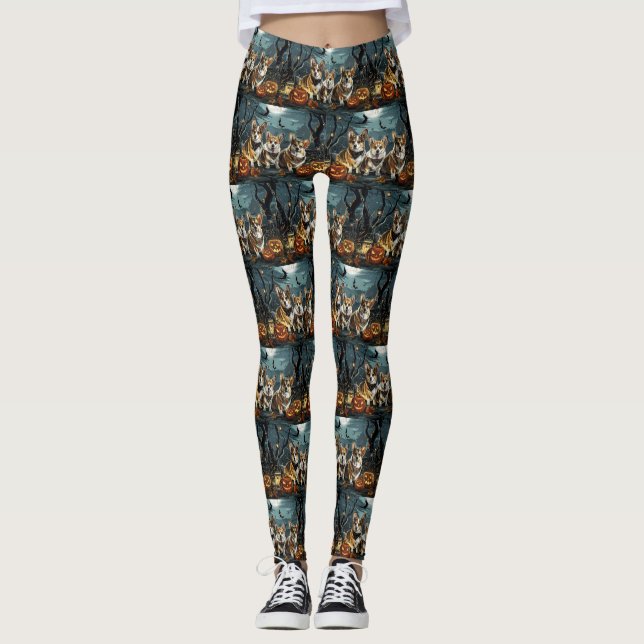 Leggings Corgi Halloween Éffrayant (Devant)