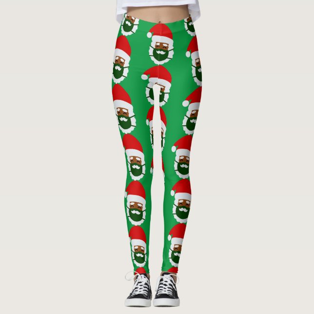 Leggings coronavirus masque visage noir père Noël noël (Devant)