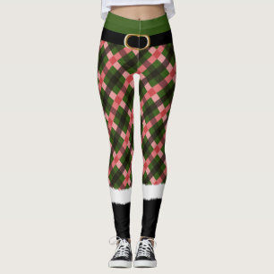 Leggings Costume Elf Père Noël Plaid Moderne Joli Noël A