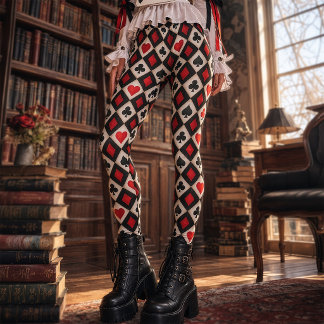 Leggings Costumes de cartes à jouer baroques rouges et noir