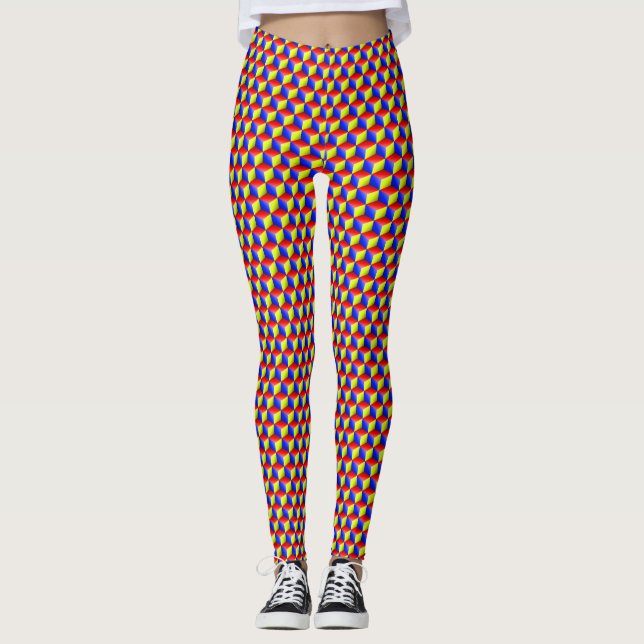 Leggings Couche 2 - Cubes 3D Rouge Jaune Bleu XDIY BG Blanc (Devant)