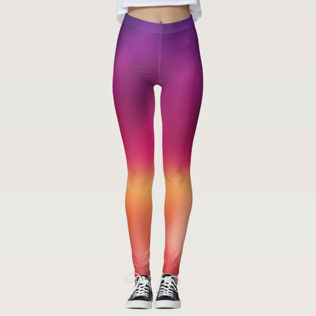 Leggings Coucher de soleil violet orange ombre (Devant)