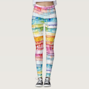 Leggings Couches d'aquarelle Abstrait rouge, bleu, jaune