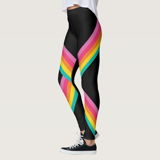 Leggings Couleur arc-en-ciel bande ruban Design noir (Gauche)