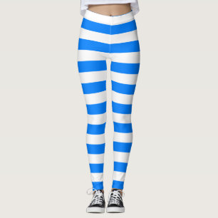 Leggings Couleur azur et blanc rayé horizontal