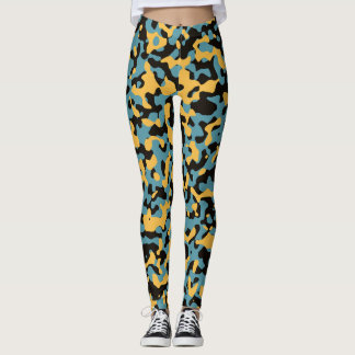 Leggings Couleur Casablanca, bleu hippie, Camou noir