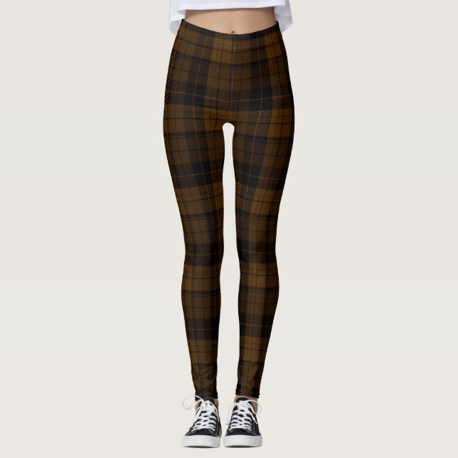 Leggings Couleur de Cola Brown, Tartan Nero Noir ; P Plat (Devant)