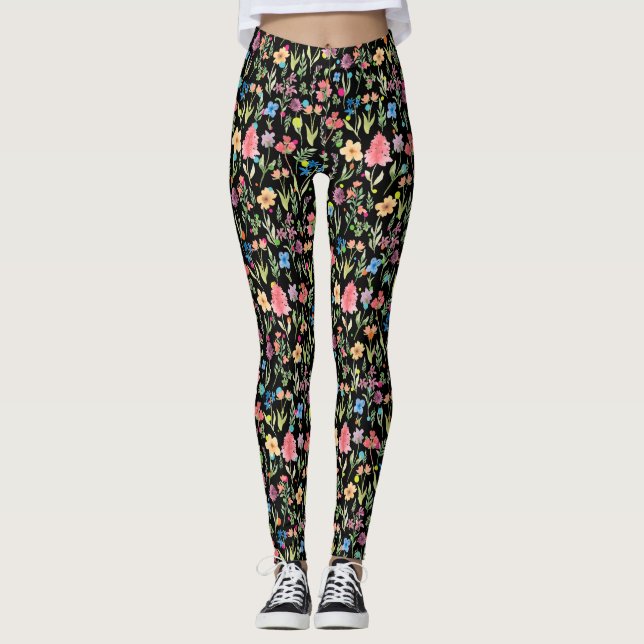 Leggings Couleur de l'eau motif floral 01.bw (Devant)