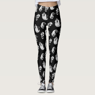 Leggings Couleur d'eau noire et blanche mignonne Fantômes H