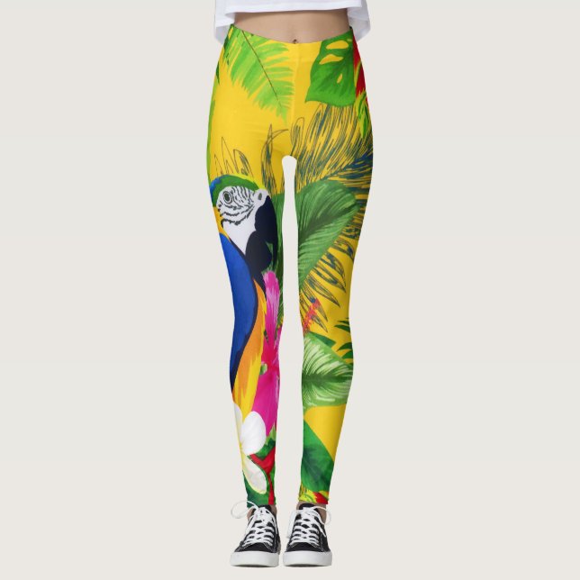 Leggings Couleur d'été Tropical Toucan Feuille (Devant)