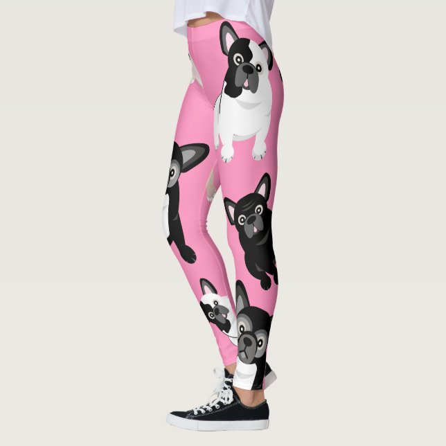 Leggings Couleur drôle de coutume de chiots de bouledogue (Gauche)