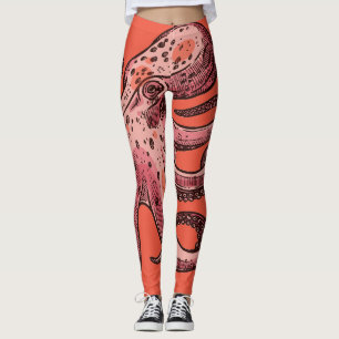 Leggings Couleur du marron-corail Légendes de pieuvre