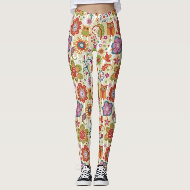 Leggings Couleur florale et hibou (Devant)