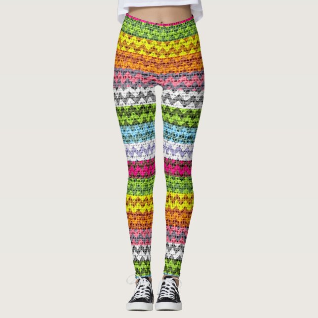 Leggings Couleur Motif Chevron Burlap Look #7 (Devant)