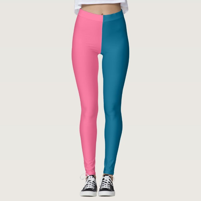 Leggings Couleur rose Bleu Deux Tons Fractionné (Devant)