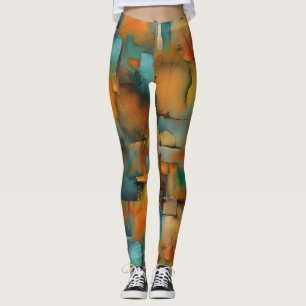Leggings Couleurs d'automne, peinture grunge géométrique ab
