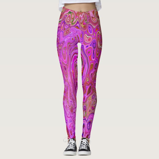 Leggings Couleurs marbrées roses chaudes Abstrait torse rét (Devant)