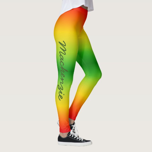 Leggings Couleurs tropicales rouge jaune vif Votre nom (Droite)