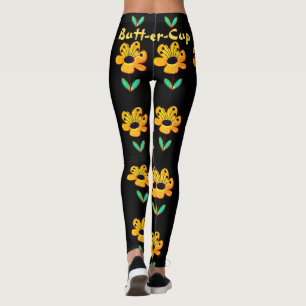 Leggings Coupe-beurre jaune Fleur Motif Floral Yoga noir