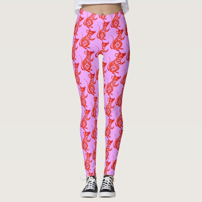 Leggings Coupe de papier de rat chinois rouge mignon Nouvel (Devant)