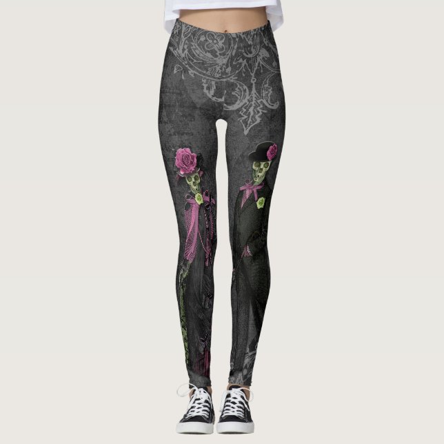 Leggings Couples de squelette de Halloween (Devant)