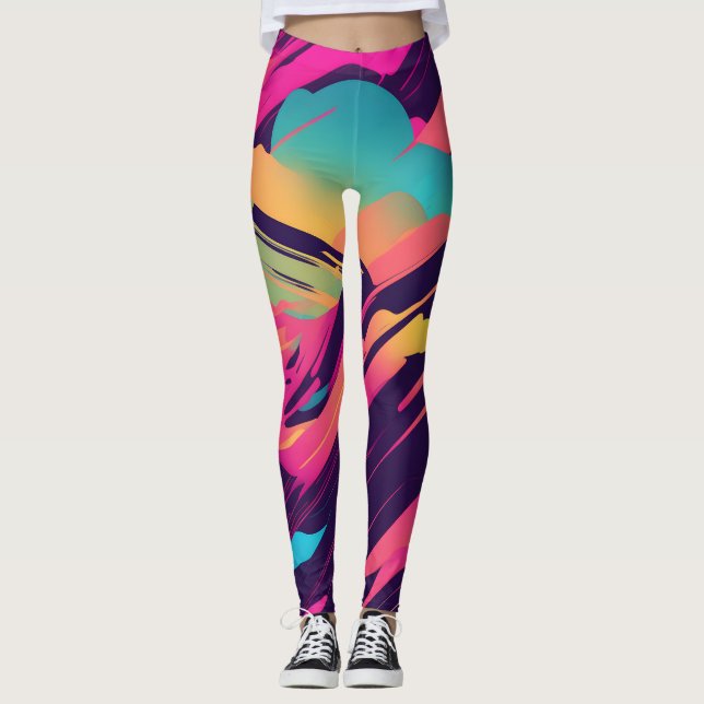Leggings Courbes chaotiques | Funky Synthwave (Devant)
