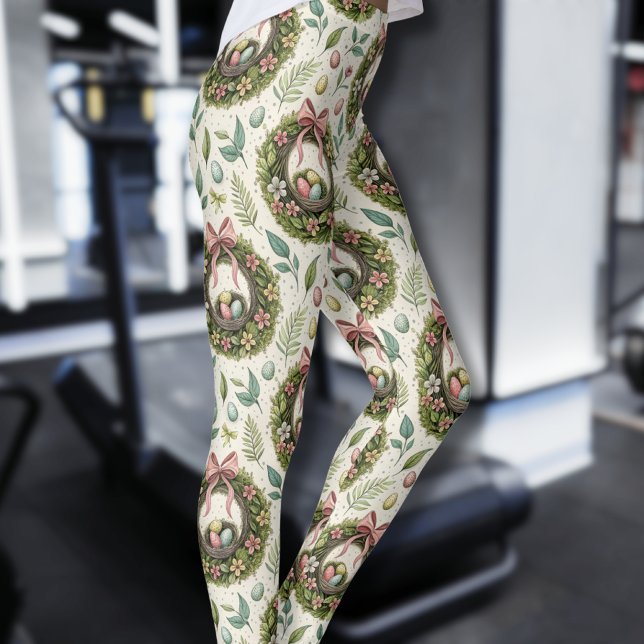 Leggings Couronne de Pâques en buis avec ruban rose et œuf (Créateur téléchargé)