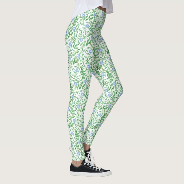 Leggings Coutume Blue Morning Gloire Floral sur blanc (Droite)