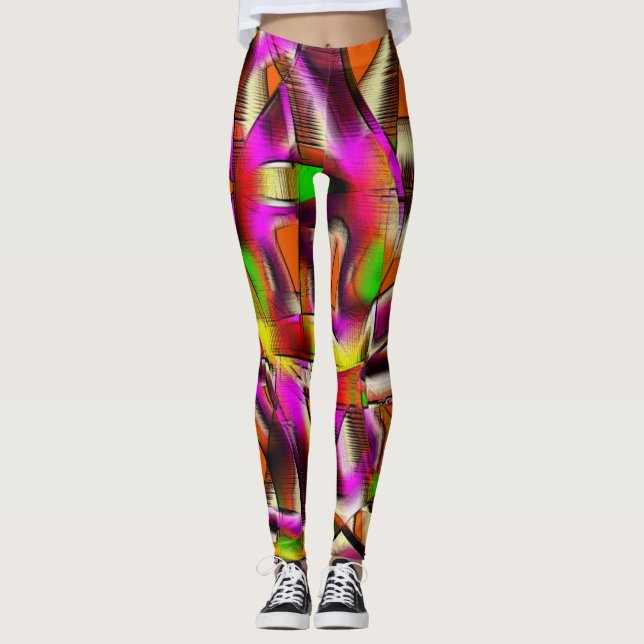 Leggings Coutures tordues roses et rayures entaillées (Devant)