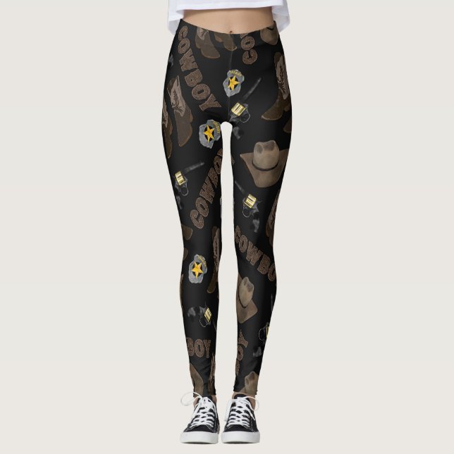 Leggings Cowboy Typographie Artsy Cool Aquarelle Brown (Devant)