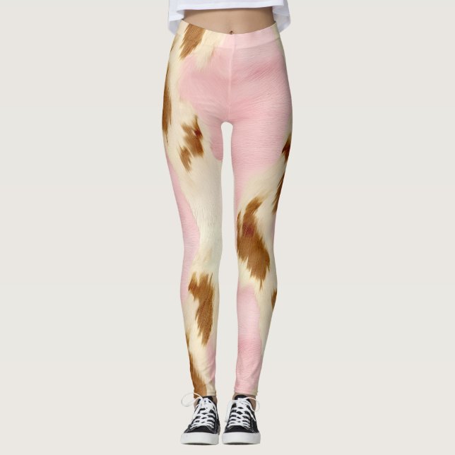 Leggings Cowgirl Pink Cream Brown Cowhide  (Devant)