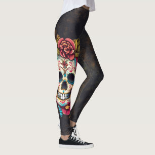 Leggings Crâne à sucre floral Quinceanera Anniversaire