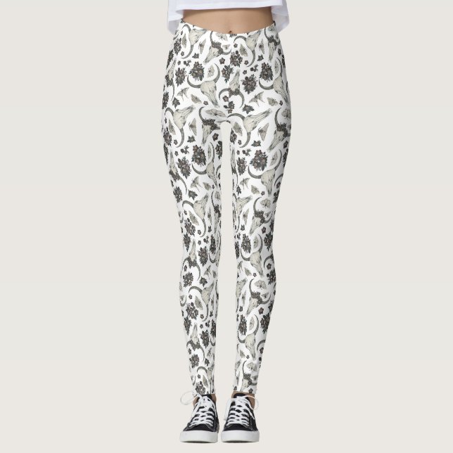 Leggings Crâne animal gothique avec fleurs Motif (Devant)