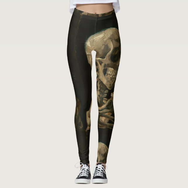 Leggings Crâne avec la cigarette brûlante par Van Gogh (Devant)