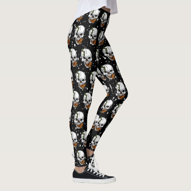 Leggings Crâne avec papillons Monarque Arrière - plan noir (Droite)