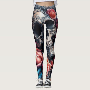 Leggings Crâne avec Roses et Bluebird