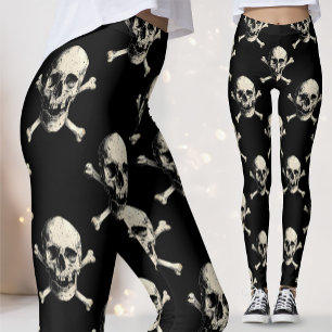 Leggings Crâne de pirate noir avec os croisés Jolly Roger v