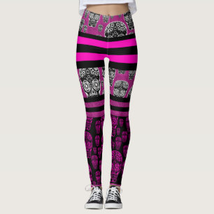 Leggings Crâne de sucre rose Jambes rayées