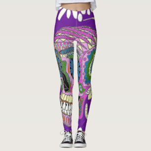 Leggings Crâne de sucre tatouage violet
