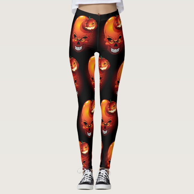 Leggings Crâne d'Halloween et Citrouille (Devant)
