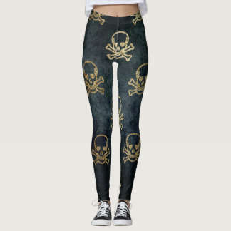 Leggings Crâne doré et arêtes motif d'Halloween