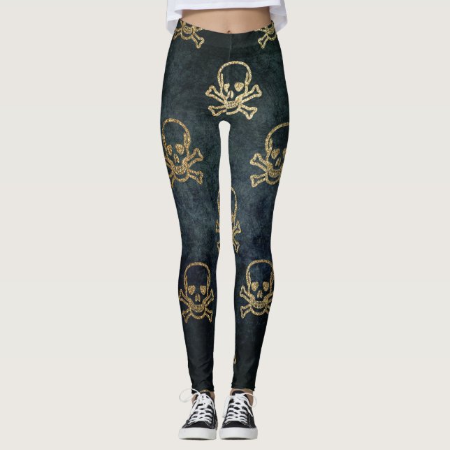 Leggings Crâne doré et arêtes motif d'Halloween (Devant)
